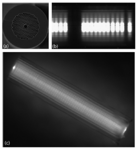 Rewritable self-assembled long-period gratings in photonic bandgap fibers using microparticles